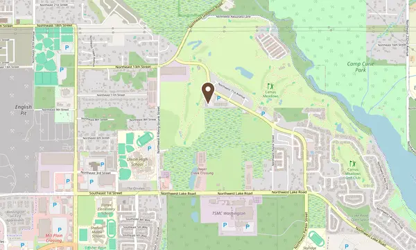 Map of northwest Camas with a pin on Camas Creative Studio at 4800 NW Camas Meadows Dr, in the Camas Meadows Business Center across from Camas Meadows Golf Course