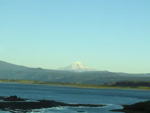 Mount Hood rising above the Columbia River, seen from Camas, Washington